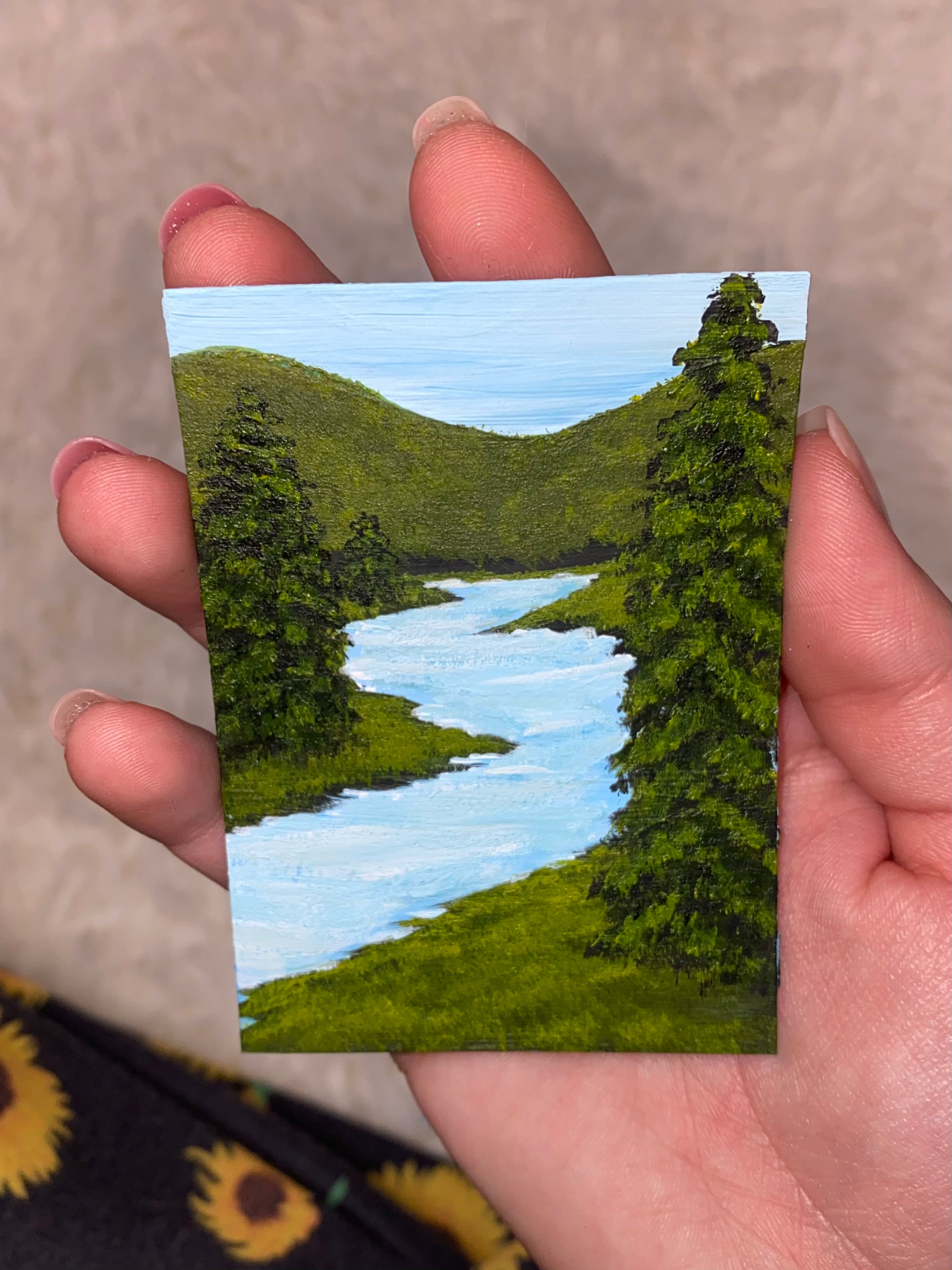 Blue Mischief in the Meadow - Original ACEO Art Card