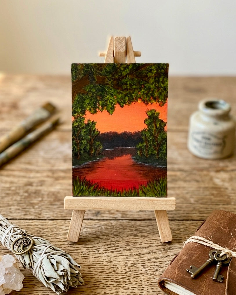 Amber Hour on the Water - Original ACEO Art Card