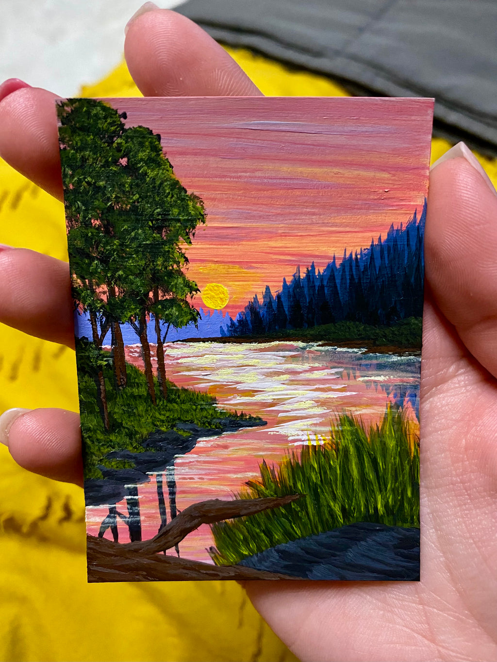 Last Light Along The Pines - Original ACEO Art Card