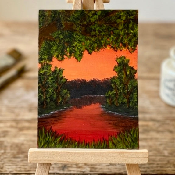 Amber Hour on the Water - Original ACEO Art Card