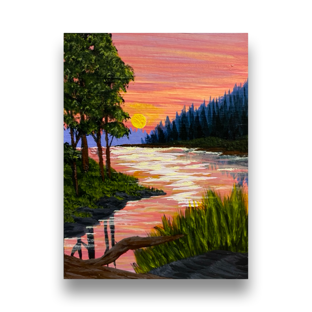 Last Light Along The Pines - Original ACEO Art Card